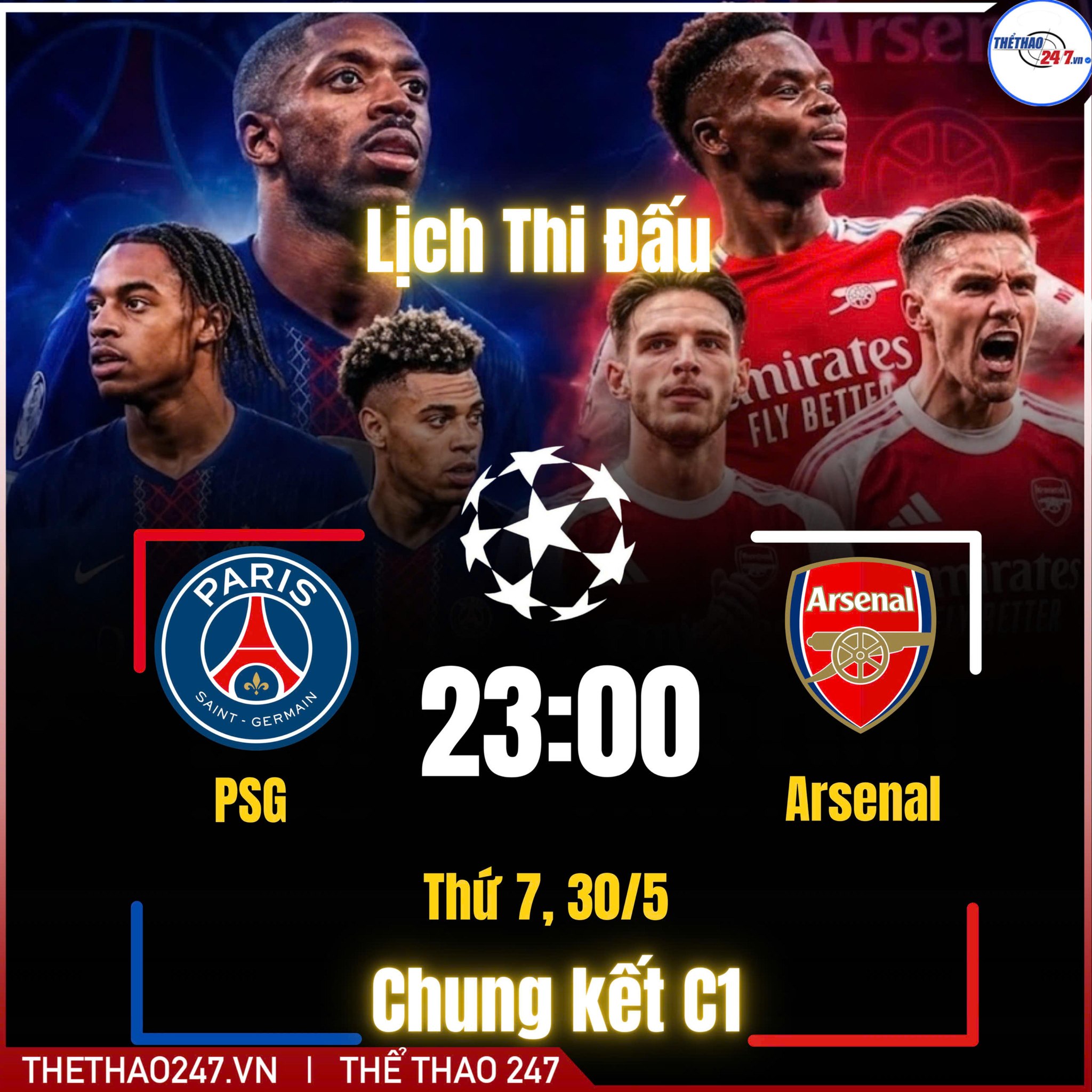 Chung kết Champions League: PSG vs Arsenal, 23h00 thứ 7 30/5/2026